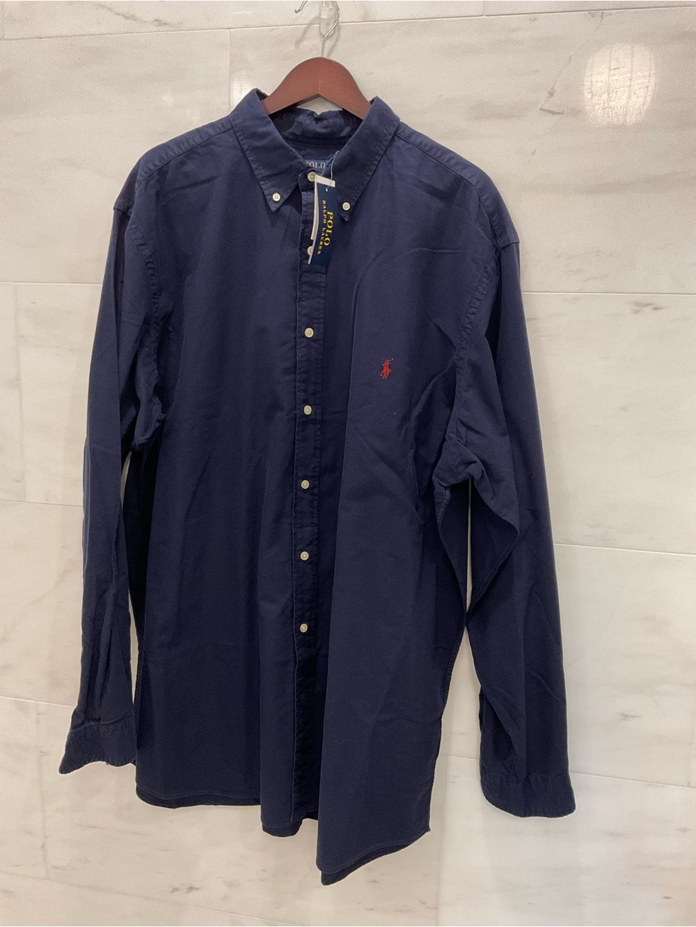 POLO Ralph Lauren Big Tall Navy Garment Dyed Oxford Button Front Shirt 2XLT T29